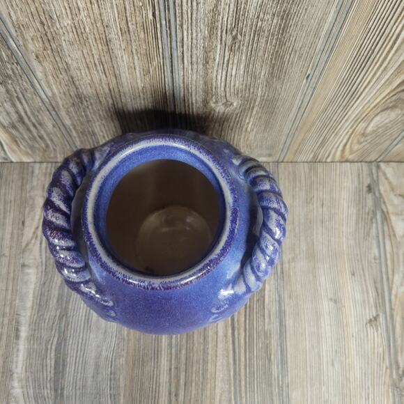 Vintage Pottery Vase Cobalt Blue, Double Rope Handle - Picture 4 of 6
